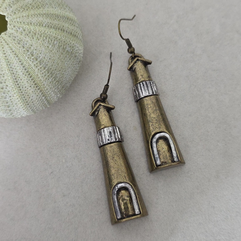 Vintage Brass Lighthouse Dangle Earrings